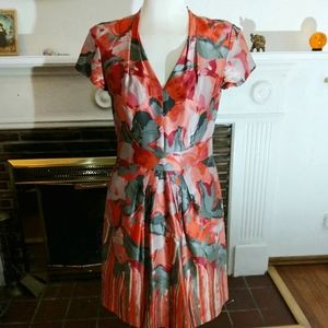 4) Banana Republic Silk Watercolor Pleated Midi Dress